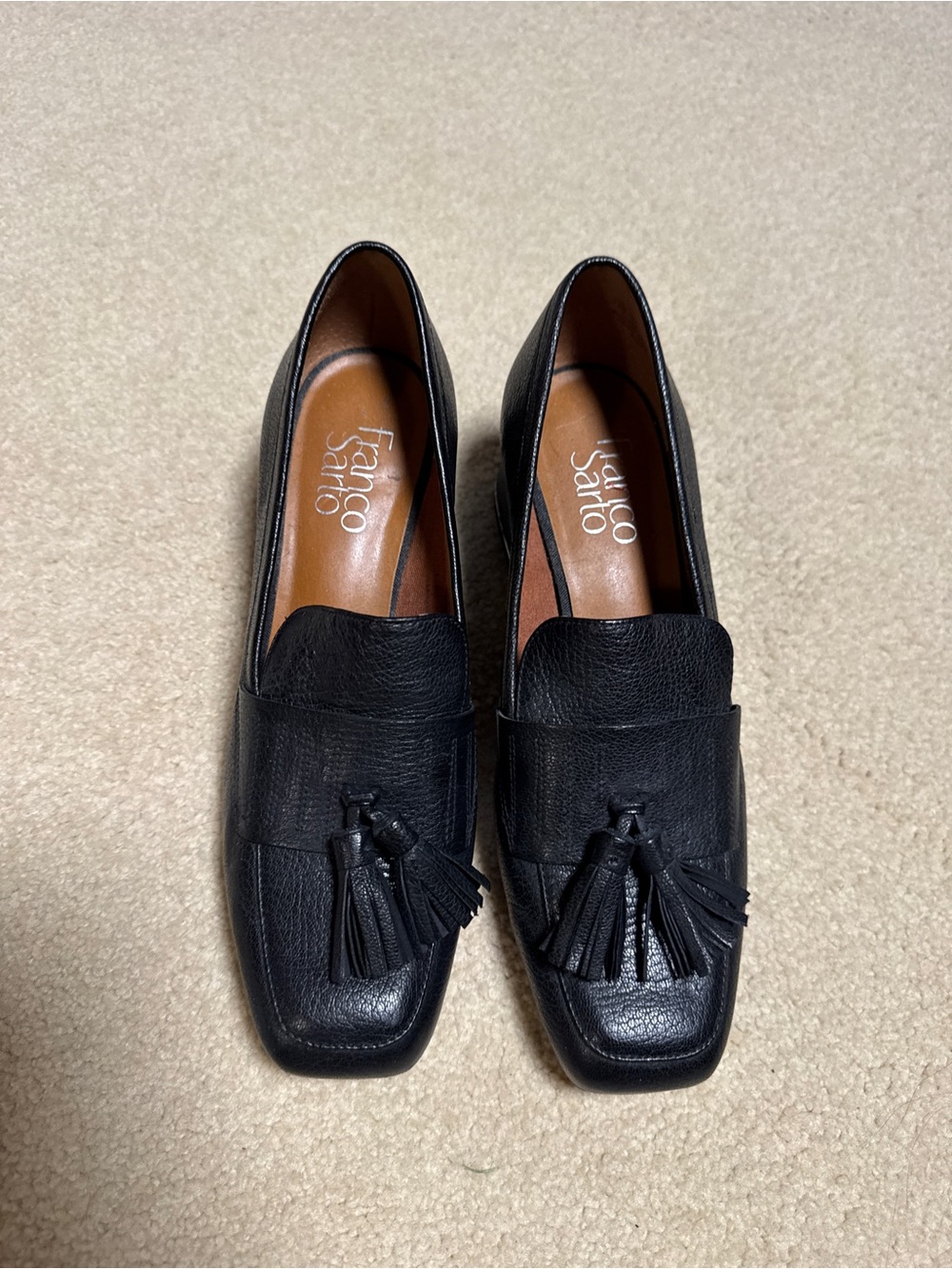 Franco Sarto Black Women’s Leather Square-Toe Dress Oxfords